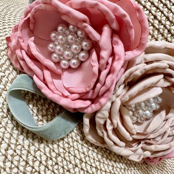 Elegant Women\'s Tweed Sun Hat With Satin Flowers And Pearls Special Event (NEW) main image 7